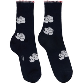 톰브라운 Thom Browne Navy Cotton Rose Ankle Socks 242381F076007