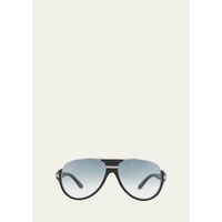 톰포드 TOM FORD Dimitry Half-Rim Aviator Sunglasses, Matte Black/Shiny Dark Ruthenium/Gradient Blue 53299