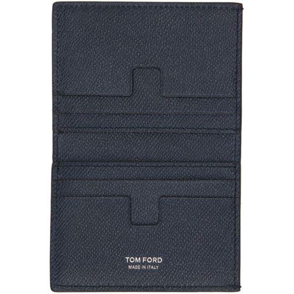 톰포드 톰포드 TOM FORD Navy Small Grain Leather Folding Card Holder 241076M163002
