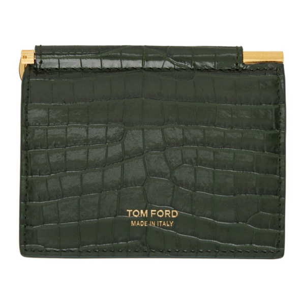 톰포드 톰포드 TOM FORD Green Leather Card Holder 241076M163058