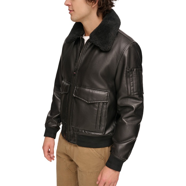 타미힐피거 Tommy Hilfiger Mens Faux-Fur-Trim Faux-Leather Bomber Jacket 16207188