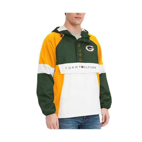 타미힐피거 Tommy Hilfiger Mens Green Green Bay Packers Quarter-Zip Pullover Hoodie Jacket 15399506