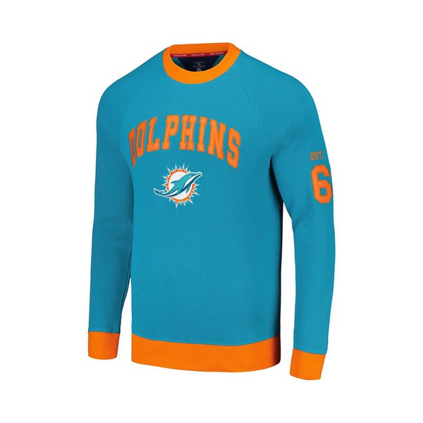 타미힐피거 Tommy Hilfiger Mens Aqua Orange Miami Dolphins Reese Raglan Tri-Blend Pullover Sweatshirt 17257964