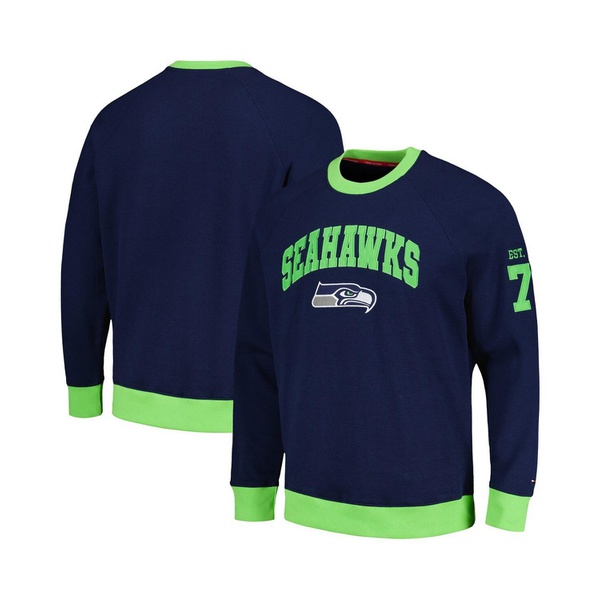 타미힐피거 Tommy Hilfiger Mens College Navy Neon Green Seattle Seahawks Reese Raglan Tri-Blend Pullover Sweatshirt 17257966