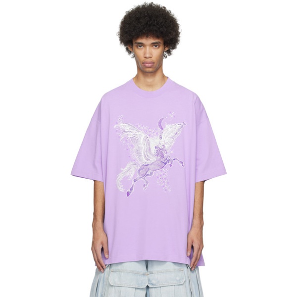  베트멍 VETEMENTS Purple Flying Unicorn T-Shirt 241669M213039