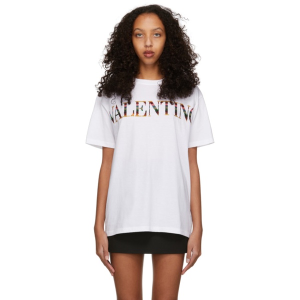 발렌티노 발렌티노 Valentino White Embroidered Logo T-Shirt 221476F110001