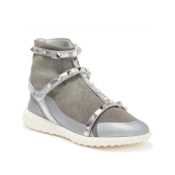 발렌티노 발렌티노 Valentino Garavani Womens Rockstud Bodytech Knit Sneakers in Silver 7149493682308