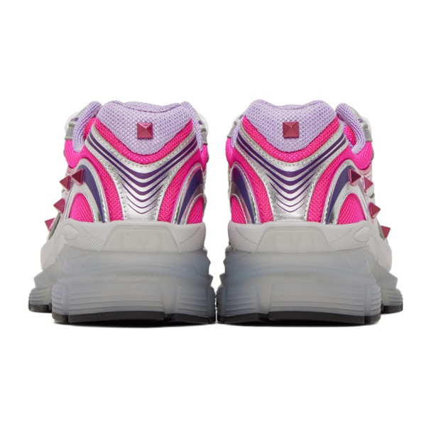  발렌티노 Valentino Garavani Silver & Pink Studded Sneakers 231807F128018