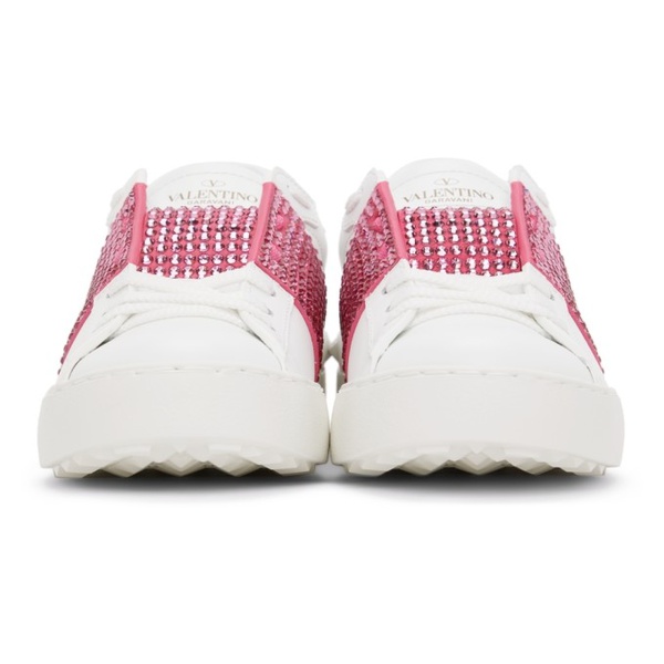  발렌티노 Valentino Garavani White & Pink Crystal Open Sneakers 221807F128005