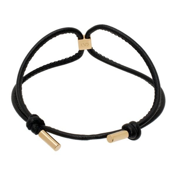  발렌티노 Valentino Garavani Black & Gold Rockstud Leather Bracelet 241807M142012