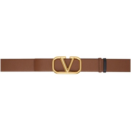 발렌티노 Valentino Garavani Tan & Black VLogo Signature Reversible Belt 241807M131017