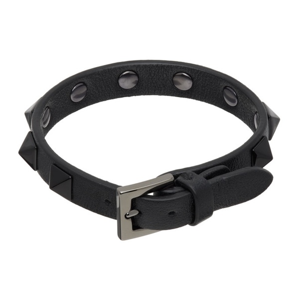  발렌티노 Valentino Garavani Black Rockstud Leather Bracelet 241807M142002
