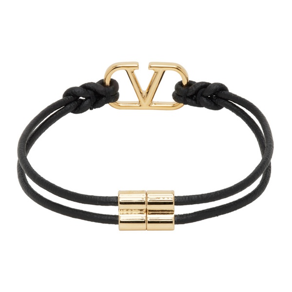  발렌티노 Valentino Garavani Black Leather VLogo Signature Bracelet 241807M142019