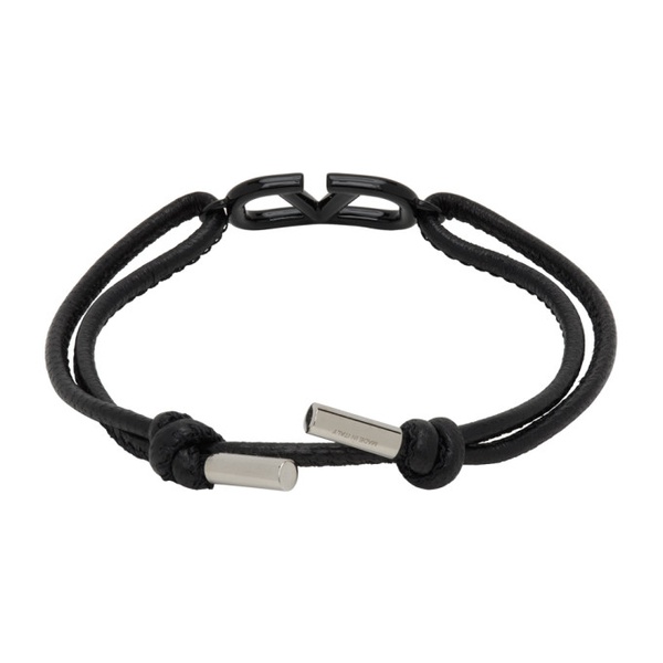  발렌티노 Valentino Garavani Black Leather VLogo Signature Bracelet 241807M142021