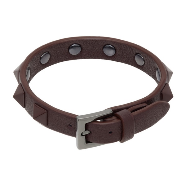  발렌티노 Valentino Garavani Burgundy Rockstud Leather Bracelet 241807M142003