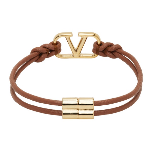  발렌티노 Valentino Garavani Brown Leather VLogo Signature Bracelet 241807M142017