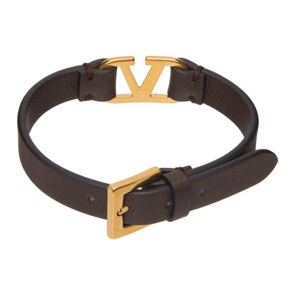  발렌티노 Valentino Garavani Brown VLogo Leather Bracelet 231807M142022