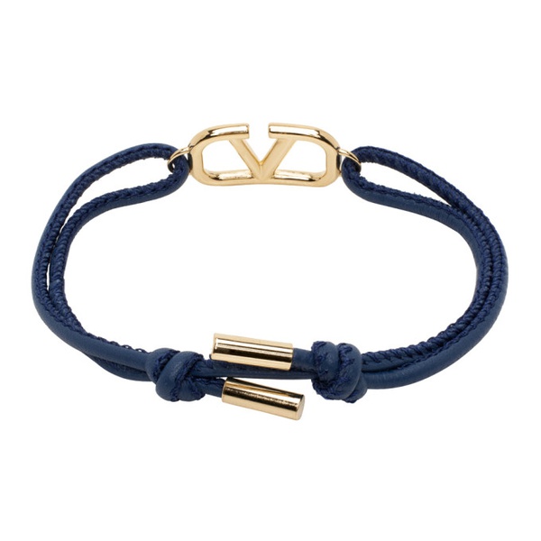  발렌티노 Valentino Garavani Navy VLogo Leather Bracelet 231807M142065