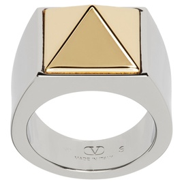 발렌티노 Valentino Garavani Silver & Gold Pyramid Stud Ring 241807M147011
