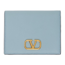 발렌티노 Valentino Garavani Blue Compact VLogo Signature Grainy Calfskin Wallet 242807F040000