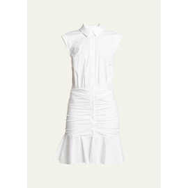 Veronica Beard Bell Sleeveless Ruched Stretch Poplin Dress, White 2080792