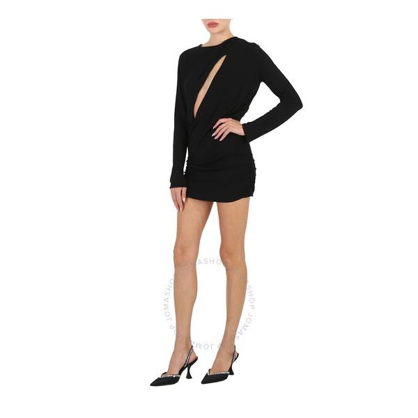 베르사체 베르사체 Versace Ladies Black Short Draped Viscose Dress 10100431A01253-1B000