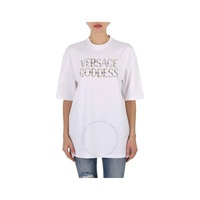 베르사체 Versace Ladies Optical White Studded Goddess Cotton T-Shirt 1009089-1A06207-1W000