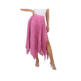 베르사체 Versace Ladies Pink/Fuxia La Greca Pleated Midi Skirt 1008743-1A06631-5P740