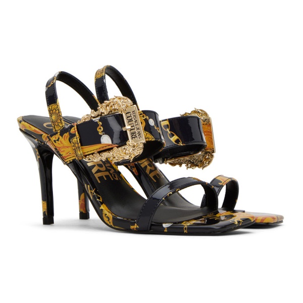 베르사체 베르사체 진 꾸뛰르 베르사체 Versace Jeans Couture Black & Gold Emily Baroque Heeled Sandals 232202F125003