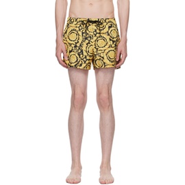 베르사체 언더웨어 베르사체 Versace Underwear Black & Gold Barocco Swim Shorts 232653M208001