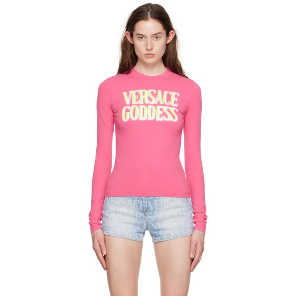 베르사체 베르사체 Versace Pink Goddess Long-Sleeve T-Shirt 231404F110022