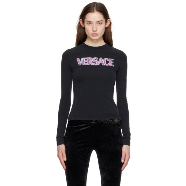 베르사체 베르사체 Versace Black Printed Long-Sleeve T-Shirt 231404F110020