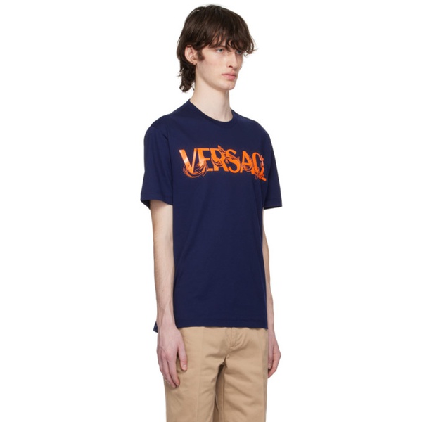 베르사체 베르사체 Versace Navy Barocco T-Shirt 231404M213004