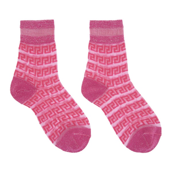베르사체 베르사체 Versace Pink Greca Sheer Socks 231404F076013
