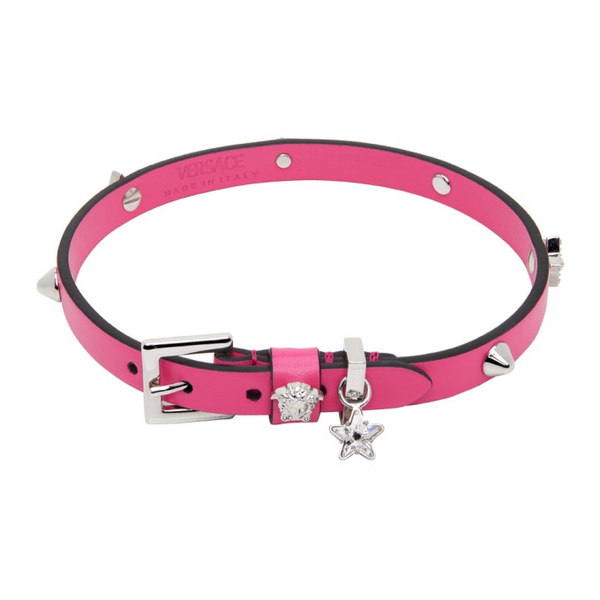베르사체 베르사체 Versace Pink Studded Leather Choker 231404F020026