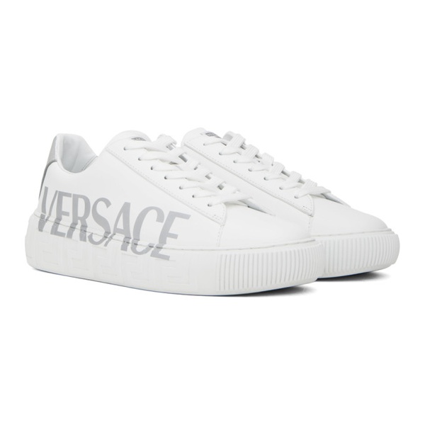 베르사체 베르사체 Versace White & Silver Greca Sneakers 232404M237013
