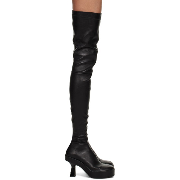 베르사체 베르사체 Versace Black Leather Over-The-Knee Boots 222404F116000
