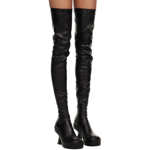 베르사체 베르사체 Versace Black Leather Over-The-Knee Boots 222404F116000