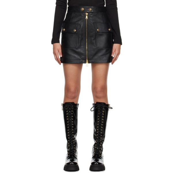 베르사체 베르사체 진 꾸뛰르 베르사체 Versace Jeans Couture Black V-Emblem Leather Miniskirt 232202F090000