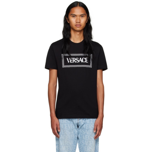 베르사체 베르사체 Versace Black Embroidered T-Shirt 232404M213015