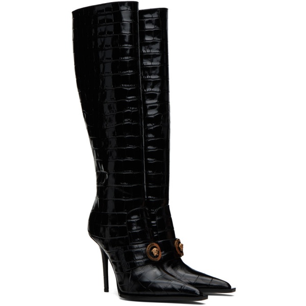 베르사체 베르사체 Versace Black Croc-Effect Alia Boots 232404F115004