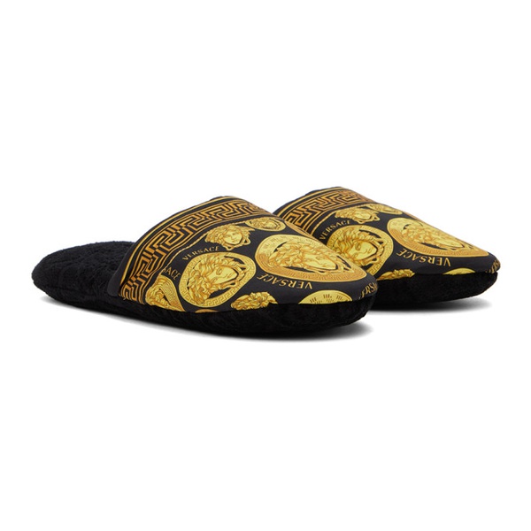베르사체 베르사체 언더웨어 베르사체 Versace Underwear Black & Gold Medusa Amplified Slippers 241653M231001