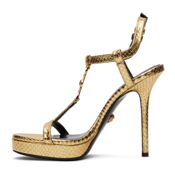 베르사체 베르사체 Versace Gold Medusa 95 Metallic Heeled Sandals 241404F125012