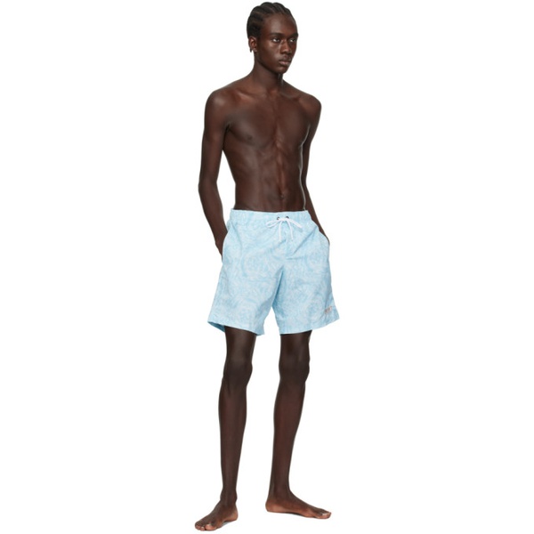 베르사체 베르사체 언더웨어 베르사체 Versace Underwear Blue Barocco Swim Shorts 241653M208038