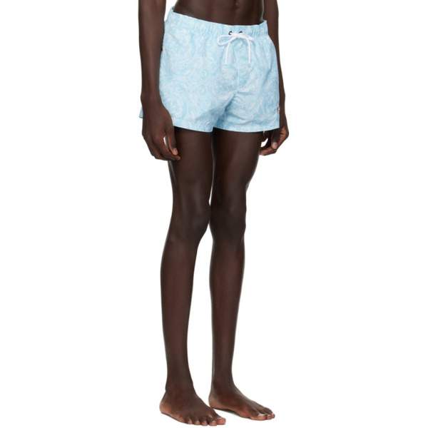 베르사체 베르사체 언더웨어 베르사체 Versace Underwear Blue Barocco Swim Shorts 241653M208040