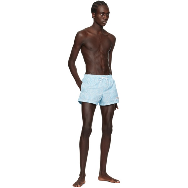 베르사체 베르사체 언더웨어 베르사체 Versace Underwear Blue Barocco Swim Shorts 241653M208040
