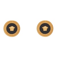 베르사체 Versace Gold & Black Enamel Medusa Stud Earrings 241404M144004