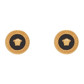 베르사체 Versace Gold & Black Enamel Medusa Stud Earrings 241404M144004