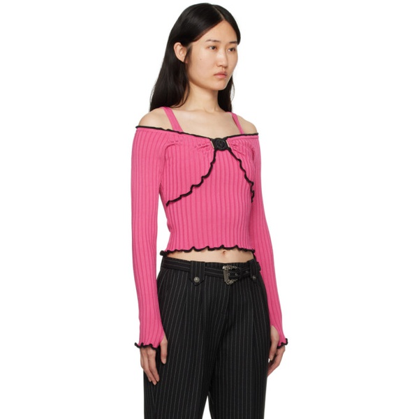 베르사체 베르사체 진 꾸뛰르 베르사체 Versace Jeans Couture Pink V-Emblem Sweater 241202F096000