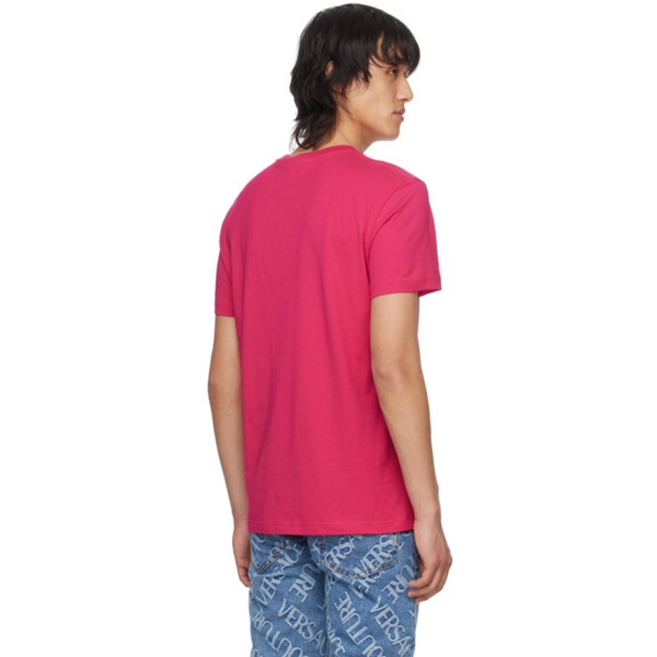 베르사체 베르사체 진 꾸뛰르 베르사체 Versace Jeans Couture Pink V-Emblem T-Shirt 241202M213005